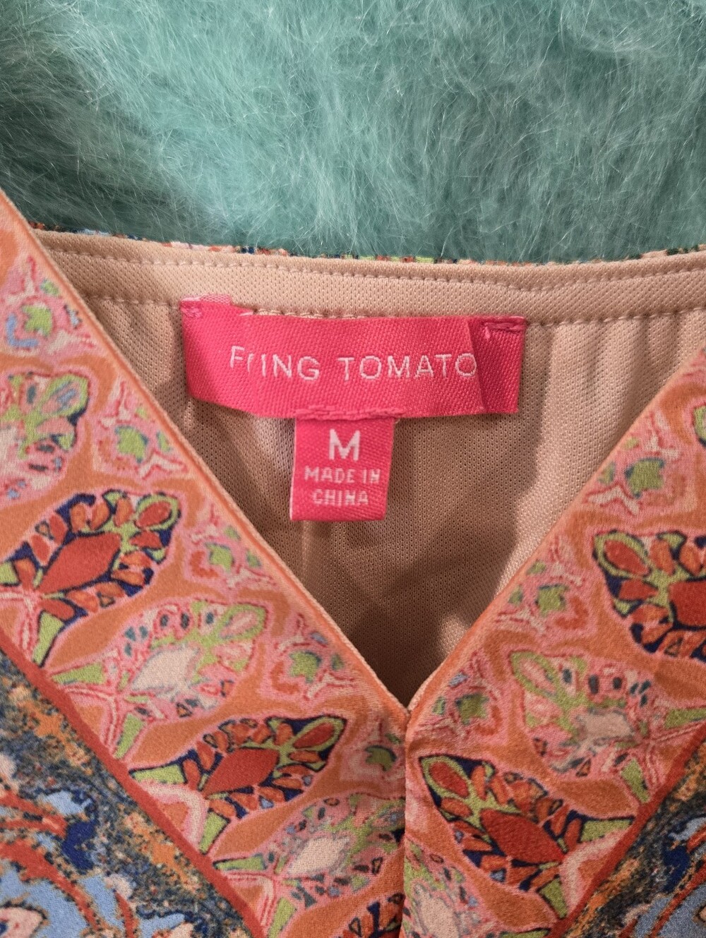 Flying Tomato Orange Green and Pink Floral Spaghetti Strap Dress Size M - Picture 8 of 8